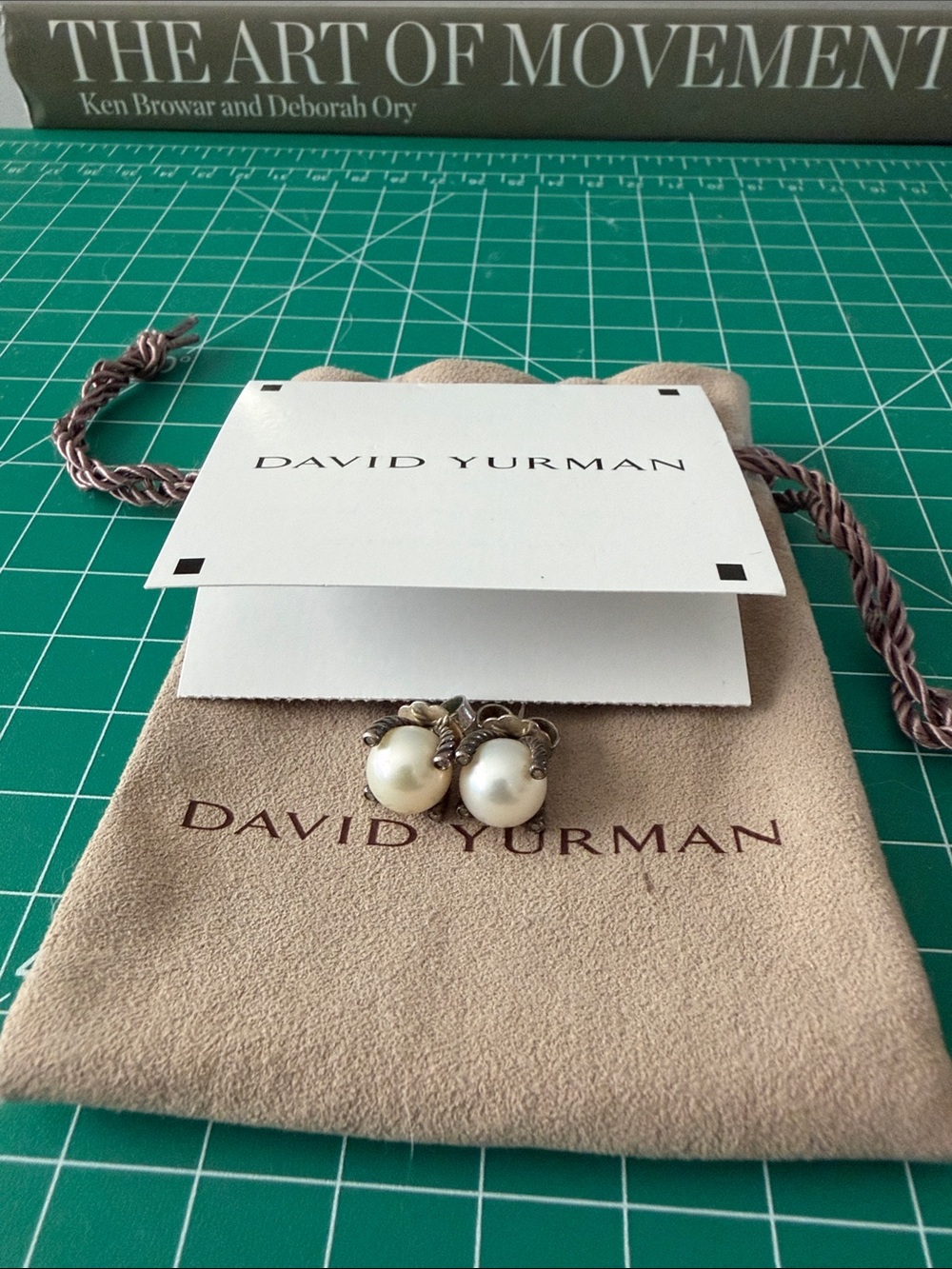 David Yurman Cable Collectibles Pearl Earrings with Diamonds and Silver, 9.5mm